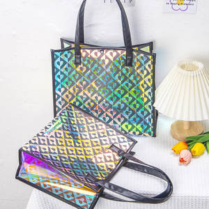 Sacs fourre-tout en PVC avec logo personnalisé, sacs de plage réutilisables, sacs de voyage imprimés en couleur avec poignée en PU - Product Image 6