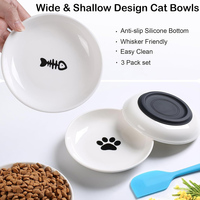 Bol pour chat en céramique saine, ensemble de bols pour chats, assiettes peu profondes et larges pour chatons, pour nourriture et eau, avec base antidérapante en silicone