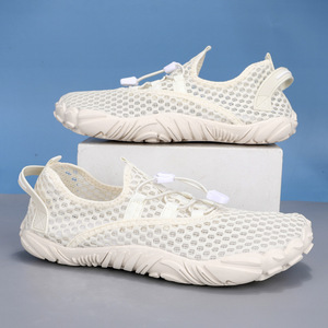 Men's Hollow Mesh Barefoot Sandals Quick <b>Lock</b> Drawstring Breathable Casual Shoes Deep Tread Anti Slip Walking Shoes For Beach - Product Image 3
