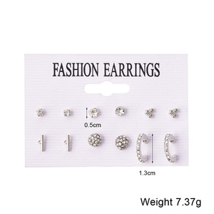 Ensemble de boucles d'oreilles à la mode, 6 paires de clous géométriques avec strass pour femmes, bijoux d'anniversaire - Product Image 3