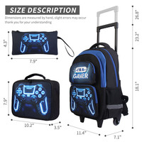 Ensemble de sacs à dos à motif de manette de jeu vidéo, grande capacité, double compartiment avec poche pour ordinateur, sac à déjeuner, trousse à crayons pour adolescents
