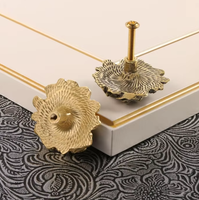 Poignée de porte en laiton motif pivoine, poignée de porte d'armoire en cuivre, crochet décoratif en métal