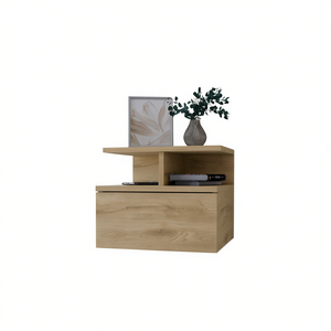 Macadamia 2 Tier <b>Floating</b> Nightstand Wood Modern Minimalist Design Bedroom Furniture With <b>Drawer</b> Storage For Home Use - Product Image 1