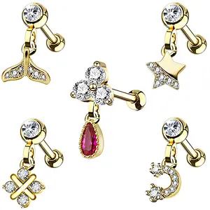 In Stock 14 Karat Woman 3Mm Clear Ball 14K Ear Stud 2024 New Snake Star Zircon Earring For Piercing Jewelry