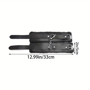 3 pièces Noires SM Menottes et attaches de cheville en cuir et peluche, Accessoires de bondage, Jouets de contrainte sexuelle, Jouets de séduction pour couples, Dés sexuels, Jouets pour adultes - Product Image 3
