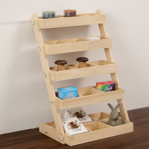 Étagère de rangement en bois à plusieurs niveaux, 5 couches, angle réglable, pour organiser les jouets, type rectangulaire, sur pied - Product Image 1