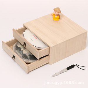 Caja de té de madera con cajones de varias capas para almacenamiento de té Pu'er, blanco y negro, forma rectangular, material de madera natural - Product Image 3