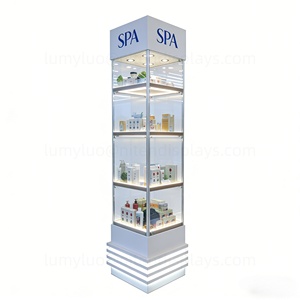 Vitrines en verre avec éclairage LED, présentoirs au sol verrouillables pour une présentation élégante et sécurisée des produits de parfumerie et de beauté - Product Image 2