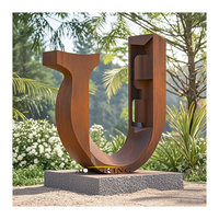 Grande sculpture géante en pierre de rouille en acier corten poli avec pour la décoration de la ville