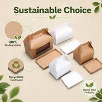 Boîte à gâteau portable en papier kraft avec plateau intérieur, fenêtre haute transparence, emballage de boulangerie résistant à la graisse, taille personnalisée, support de logo, OEM