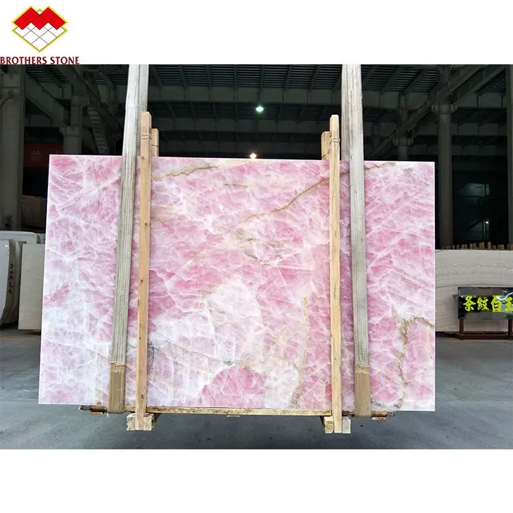 Chinesische Fabrik hinter leuchtete rosa Onyx Marmor Wand platte durchscheinende Kristall rosa Marmor Onyx Platte Achat Stein Großhandel