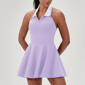 EU Maat OEM Dames Outdoor Sport Tennisskirt Mooie Rug Halter Fitness Jurk in één stuk Kleurblok Omgeslagen Kraag Jurk - Product Image 4
