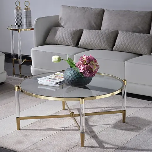 Side Coffee Table Gold Metal Round Marble Living Room Plastic Stainless Steel Modern Home Funiture Texture Custom Acrylic 1 Set