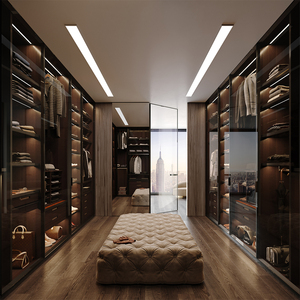 Armoire de style luxueux avec porte <span class=keywords><strong>en</strong></span> verre, dressing moderne, placard de rangement pour vêtements, armoire <span class=keywords><strong>en</strong></span> <span class=keywords><strong>bois</strong></span> avec îlot - Product Image 4