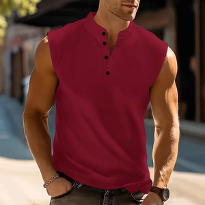 Ingenuity Making Chemise Henley sans manches pour homme, unie, sportive, à col montant, avec boutons raffinés, style Ripp, <span class=keywords><strong>l</strong></span>égère pour <span class=keywords><strong>l</strong></span>'été - Product Image 4