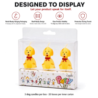 Bougies d'anniversaire chien jaunes brillantes faites à la main en cire de paraffine, décoration de gâteau et de cupcake en forme d'animal, inodores, fournitures de fête