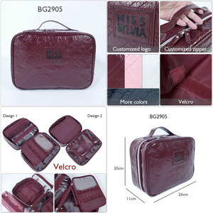 Sang Trọng Nhãn Hiệu Riêng Tùy Chỉnh Kích Thước Biểu Tượng Màu Sắc Du Lịch Trang Điểm Túi Ly Hợp Pouch Sọc Mỹ Phẩm Túi Nhăn Sáng Bóng PU Với Quilting - Product Image 4