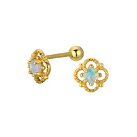 Neuer Stil Synthetischer Opal 925 Sterling Silber Hohle Blumen Vierblättriges Kleeblatt Ohrstecker für Frauen Mädchen Ohrringe