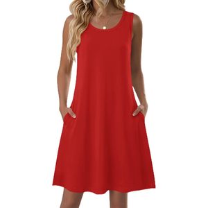 Robe d'été FOXA pour femme, sans manches, coupe trapèze, tricotée, col rond, taille ample, décontractée, pour la plage, avec poches, respirante - Product Image 1