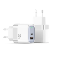Adaptor ponsel 30W PD pengisi daya Logo kustom pengisi daya dinding USB A Tipe C adaptor perjalanan