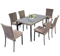 Ensemble de salle à manger de jardin en rotin moderne et confortable pour 6 personnes, mobilier d'extérieur pour les réceptions sur la terrasse et dans le jardin