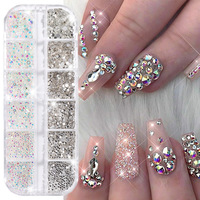 2024 nouvelle décoration d'ongles transfrontalière 12 boîtes à fond plat flash magique verre blanc strass accessoires de décoration d'ongles