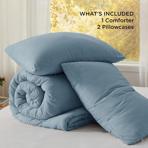 Ensemble de couette Queen, <span class=keywords><strong>bleu</strong></span> poussière, doux, pré-lavé, 100% polyester, garni de plumes, toutes saisons, ensemble de lit 3 pièces, 1 couette légère - Product Image 4