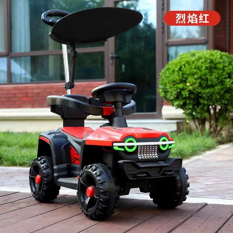 Toldo eléctrico rojo de empuje.