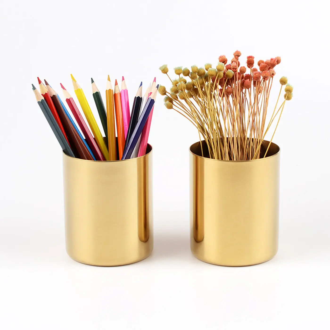 MAXERY Stainless Steel Desk Organizer, Gold Flower Pot Pen Holder Container Makeup Brush Holder Desktop Stationery Organizer
