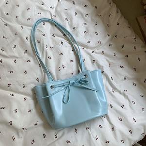 Bolso coreano tipo dumpling con lazo, azul, con cordón, para mujer, uso diario, primavera 2024 - Product Image 1