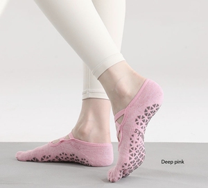 Chaussettes de yoga et de Pilates pour femmes, été 2026, respirantes, <span class=keywords><strong>anti</strong></span>-transpiration, à cinq doigts, avec sangles croisées, entièrement en silicone antidérapant - Product Image 4