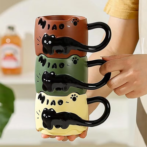 Creative Cartoon Cat Ceramic Coffee <b>Mug</b> Personalized Back School Gift Reusable Funny Zenidoo L-583 Hand Grip Color <b>Box</b> Packaging - Product Image 1