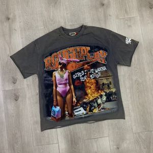 T-<span class=keywords><strong>shirt</strong></span> in cotone vintage stile streetwear di tendenza, effetto sbiadito, oversize, con stampa grafica, per uomo, stile Y2K, modello corto. - Product Image 4