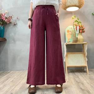 Wide Leg Pants Women Elastic Waist Solid Color Loose Fit Casual Breathable Mid Waist Pocket Spring Summer Style - Product Image 4
