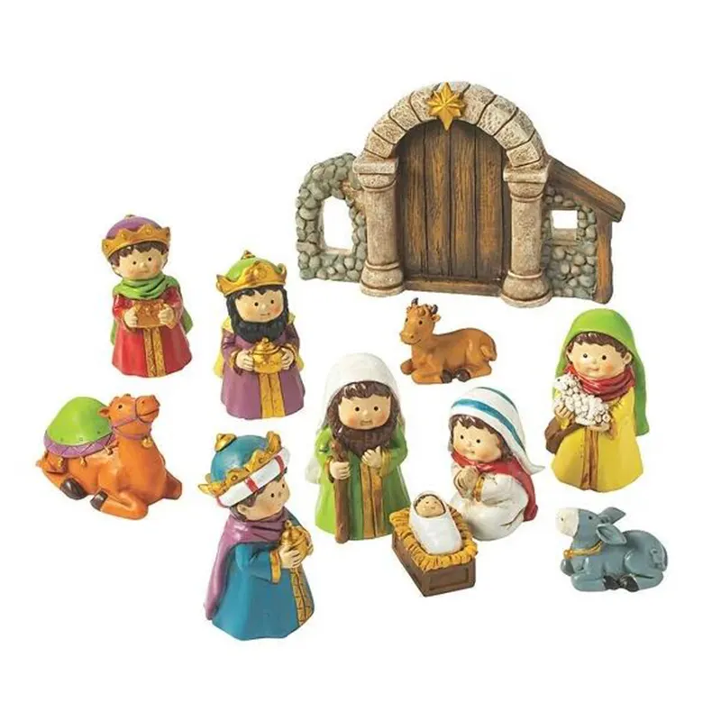 Polyresin Nativity Statue Set of 11 Religious Figures Tabletop Office Ornament