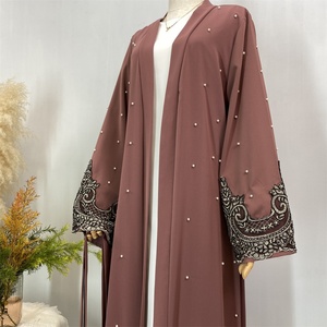 1684 #   Abaya Abierta de Lujo con Apliques de Flores Bonitas y Perlas Blancas, Moda Modesta, 2 Colores, Abaya Musulmana para Mujer, Gran Venta - Product Image 6