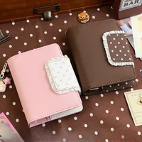 Carnet Kawaii en cuir PU à pois avec dentelle, classeur à feuilles mobiles M5, planificateur rechargeable, journal, style Ins pour notes scolaires quotidiennes