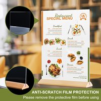 Présentoir d'affichage de menu acrylique en forme de T A4 porte-affiche publicitaire stable en hêtre massif avec bande de silice