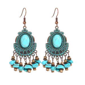 Bohemian <b>Drop</b> Earrings Turquoise Stone Alloy Women's Party Jewelry Tassel Design Antique <b>Bronze</b> Plated - Product Image 5