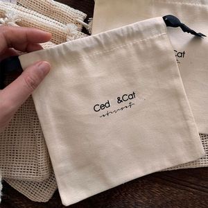 Customized Gift <b>Drawstring</b> <b>Pouch</b> Natural Cotton Dust <b>Pouches</b> With Silk Ribbons - Product Image 1