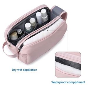 Bolsas de Aseo Unisex para Hombre y Mujer, Bolsas de Cosméticos de Gran Capacidad, Bolsa de Almacenamiento de Maquillaje con Compartimento Seco y Húmedo para Viajes al Aire Libre - Product Image 3