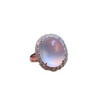 Bague Tendance et Élégante pour Femme, Sertie Halo, Bijou de Bal, en Agate de Calcédoine Naturelle Blanc Glace de Haute Qualité, Forme Œuf de Pigeon