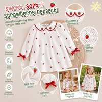 Robe trapèze à manches longues Puresun en coton 100% avec broderie fraise et imprimé pois, col Peter et nœud, pour filles de 2 à 8 ans, faible MOQ