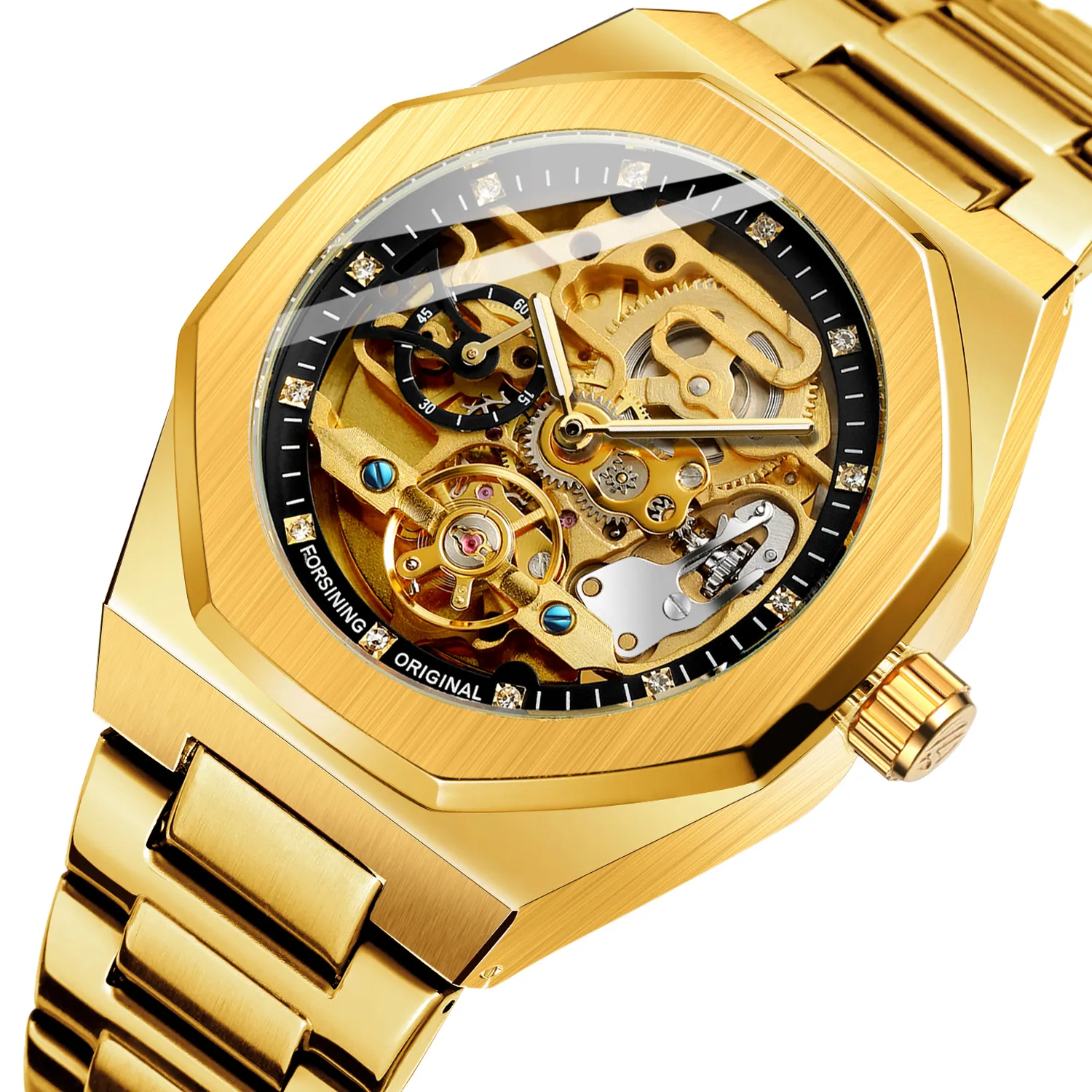 Reloj Mecánico de tourbillon doble para hombre, accesorio masculino de pulsera de oro de lujo con logotipo personalizado, esqueleto automático, 2022