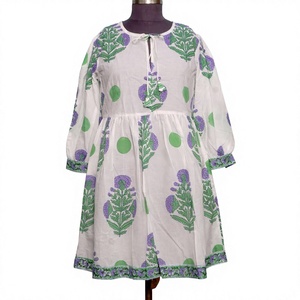 Handmade 100% Cotton Weather Wear Indian Eco-Friendly Summer Floral Midi <b>Dress</b> Digital Printed Button <b>String</b> Natural Sweet - Product Image 1