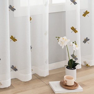 Bindi tenda bianca trasparente libellula ricamata finta tela di <span class=keywords><strong>lino</strong></span> tessuto Grommet Semi Voile <span class=keywords><strong>tende</strong></span> per finestra - Product Image 2