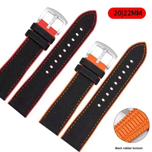 Adecuado para <span class=keywords><strong>Tissot</strong></span>, Mido, Omega, Seiko 20 22MM <span class=keywords><strong>Correa</strong></span> <span class=keywords><strong>de</strong></span> <span class=keywords><strong>reloj</strong></span> universal con suela <span class=keywords><strong>de</strong></span> goma con cara <span class=keywords><strong>de</strong></span> nailon para hombre - Product Image 1