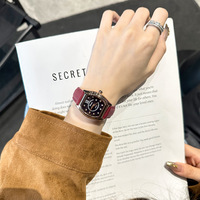Modische Damen-Quarzuhr mit Doppelkalender, Rindslederarmband, Gehäuse aus Legierung, wasserdicht, mit Diamanten besetzt, 30mm Zifferblatt