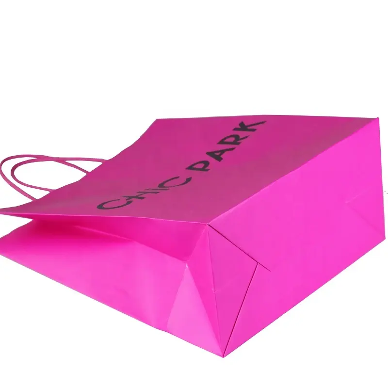 Cheap Wholesale Price Customer Logo Printed Pink Kraft Paper Gift Shopping Bag