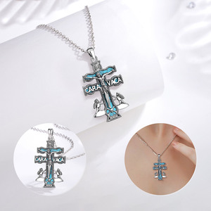 Merryshine Collier <span class=keywords><strong>Croix</strong></span> Crucifix en Argent Sterling 925 Personnalisé, Style Antique, avec Pendentif Religieux Chrétien Jésus <span class=keywords><strong>Inri</strong></span> et Turquoise - Product Image 5